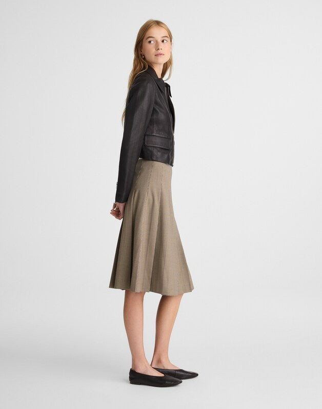 A-Line Midi Skirt in Wool-Blend Twill TAN PLAID