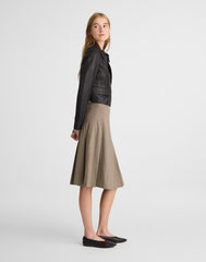 A-Line Midi Skirt in Wool-Blend Twill TAN PLAID