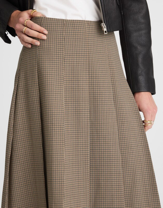 A-Line Midi Skirt in Wool-Blend Twill TAN PLAID