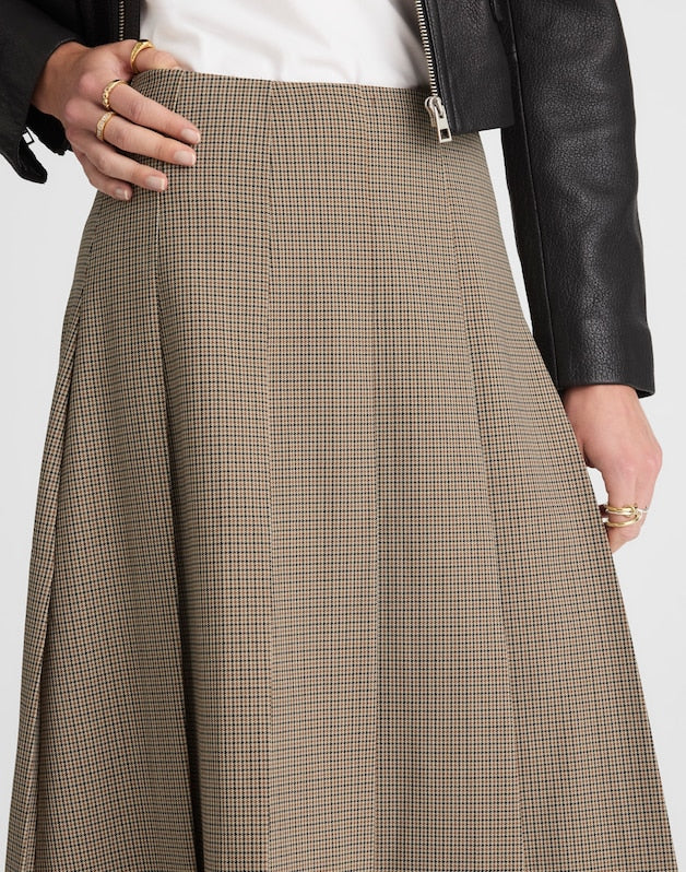 A-Line Midi Skirt in Wool-Blend Twill TAN PLAID