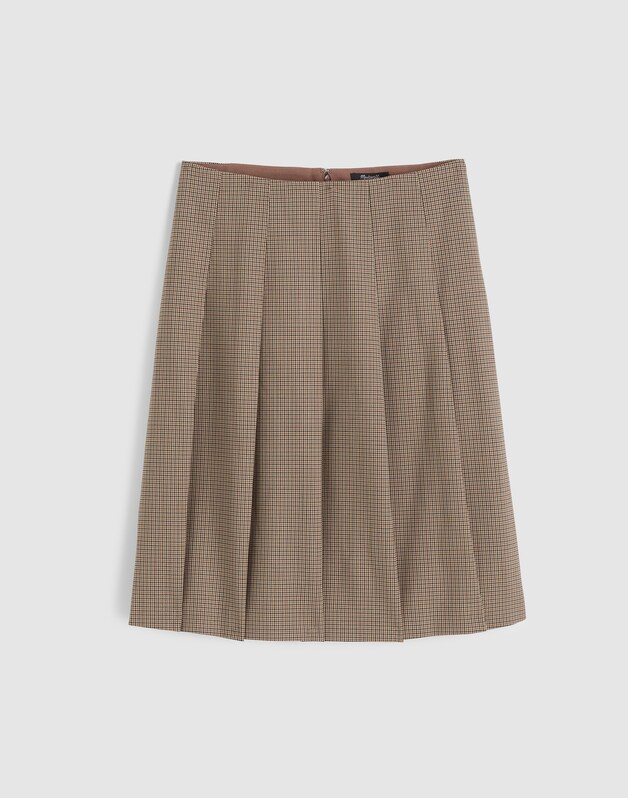 A-Line Midi Skirt in Wool-Blend Twill TAN PLAID