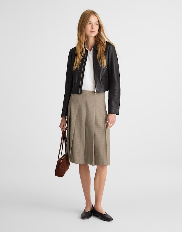 A-Line Midi Skirt in Wool-Blend Twill TAN PLAID