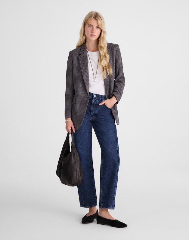 The Mercer Relaxed Blazer in Check BLUE BROWN PLAID