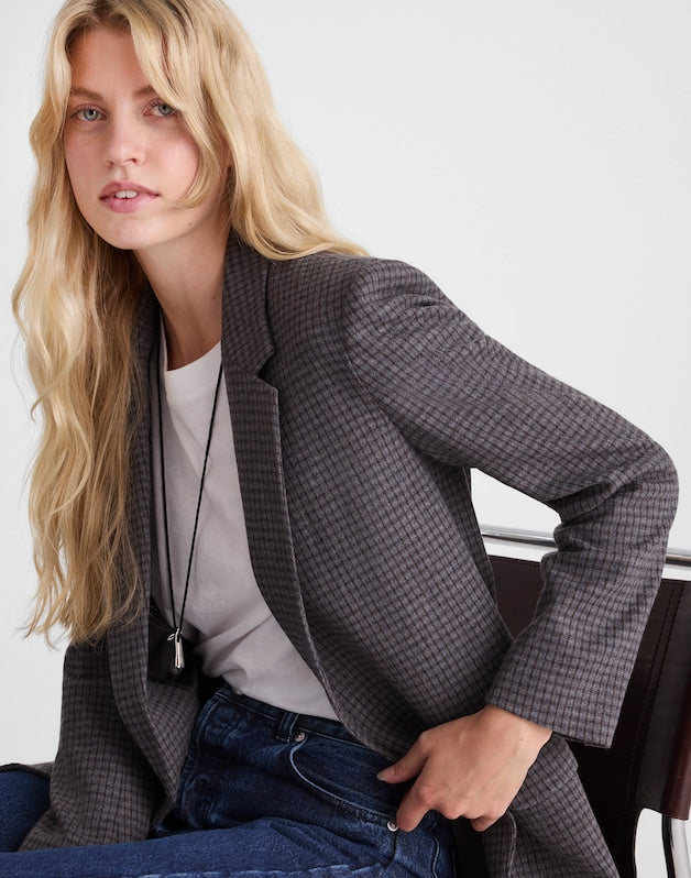The Mercer Relaxed Blazer in Check BLUE BROWN PLAID