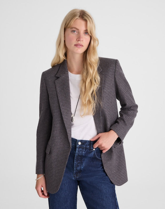 The Mercer Relaxed Blazer in Check BLUE BROWN PLAID