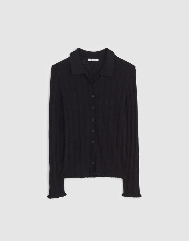 Ruffle-Trim Pointelle Cardigan ABYSS