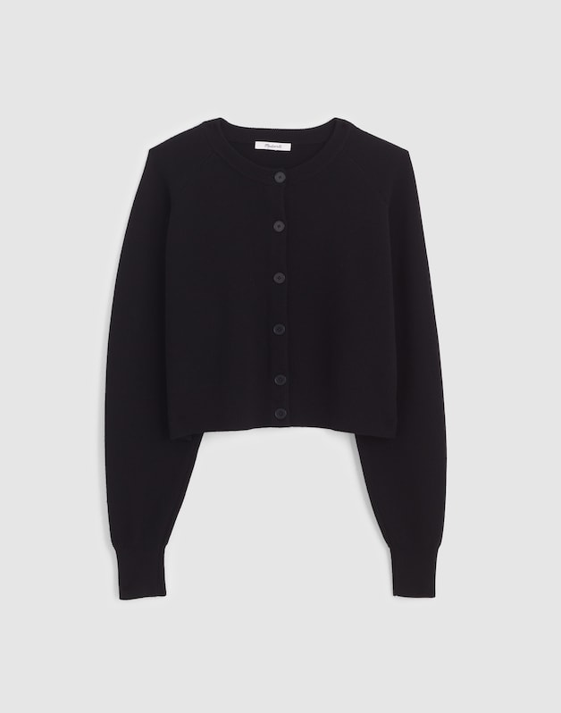 Raglan-Sleeve Cropped Cardigan in Merino Wool BLACK