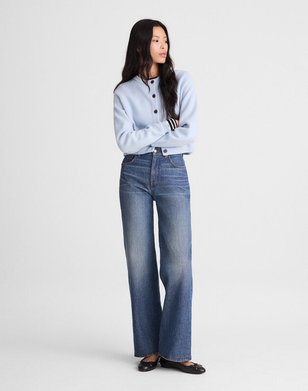 Raglan-Sleeve Cropped Cardigan in Merino Wool SOFT SKY BLUE
