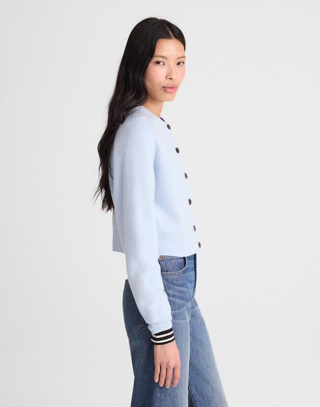 Raglan-Sleeve Cropped Cardigan in Merino Wool SOFT SKY BLUE