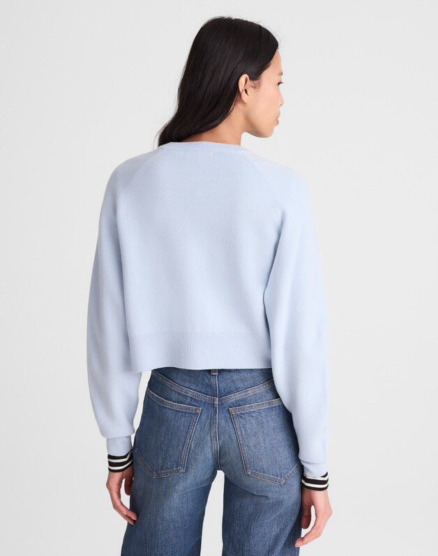 Raglan-Sleeve Cropped Cardigan in Merino Wool SOFT SKY BLUE