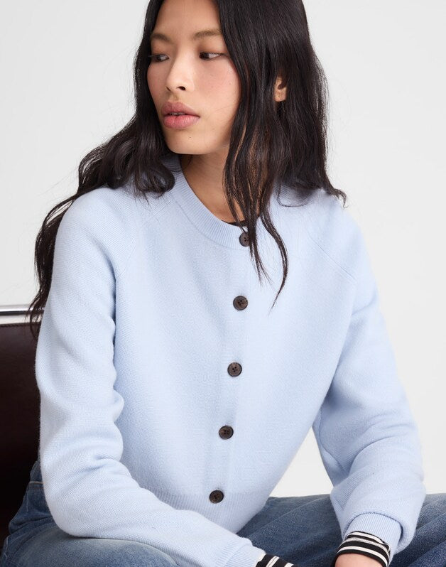 Raglan-Sleeve Cropped Cardigan in Merino Wool SOFT SKY BLUE
