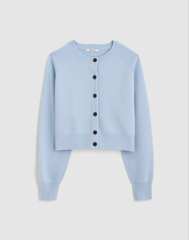 Raglan-Sleeve Cropped Cardigan in Merino Wool SOFT SKY BLUE