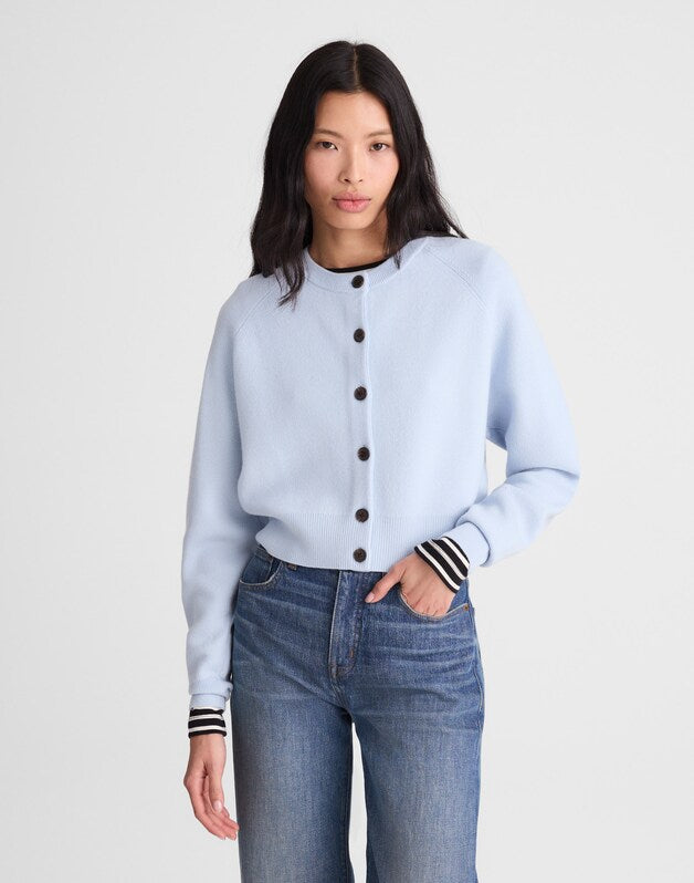 Raglan-Sleeve Cropped Cardigan in Merino Wool SOFT SKY BLUE