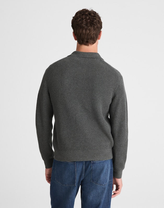 Shaker-Stitch Sweater Polo CHARCOAL GREY