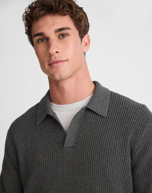 Shaker-Stitch Sweater Polo CHARCOAL GREY