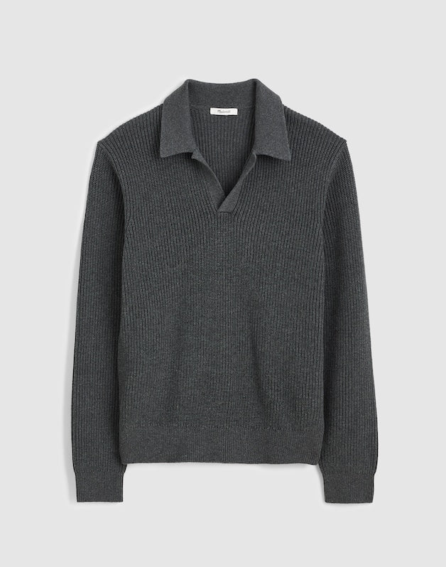 Shaker-Stitch Sweater Polo CHARCOAL GREY