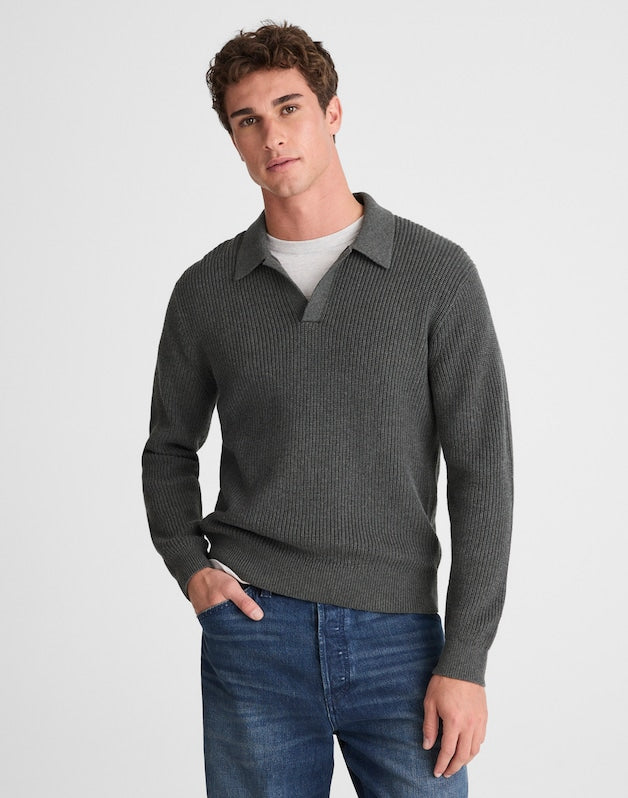 Shaker-Stitch Sweater Polo CHARCOAL GREY