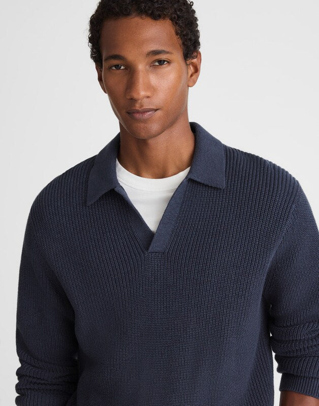 Shaker-Stitch Sweater Polo COOL NAVY MARL