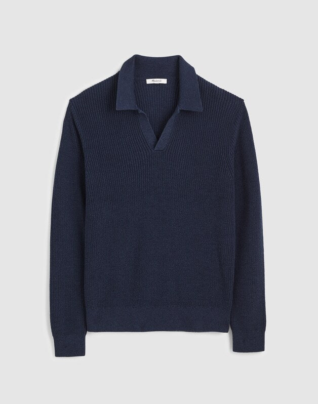 Shaker-Stitch Sweater Polo COOL NAVY MARL