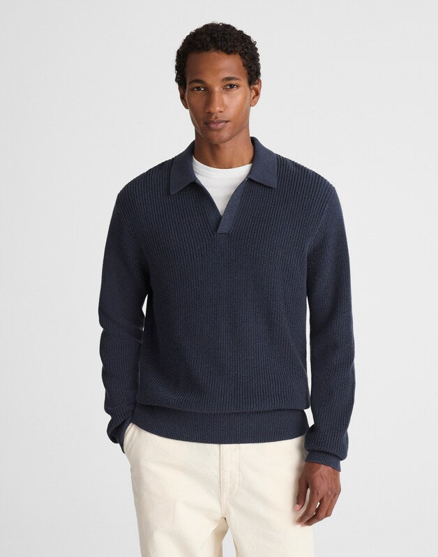 Shaker-Stitch Sweater Polo COOL NAVY MARL