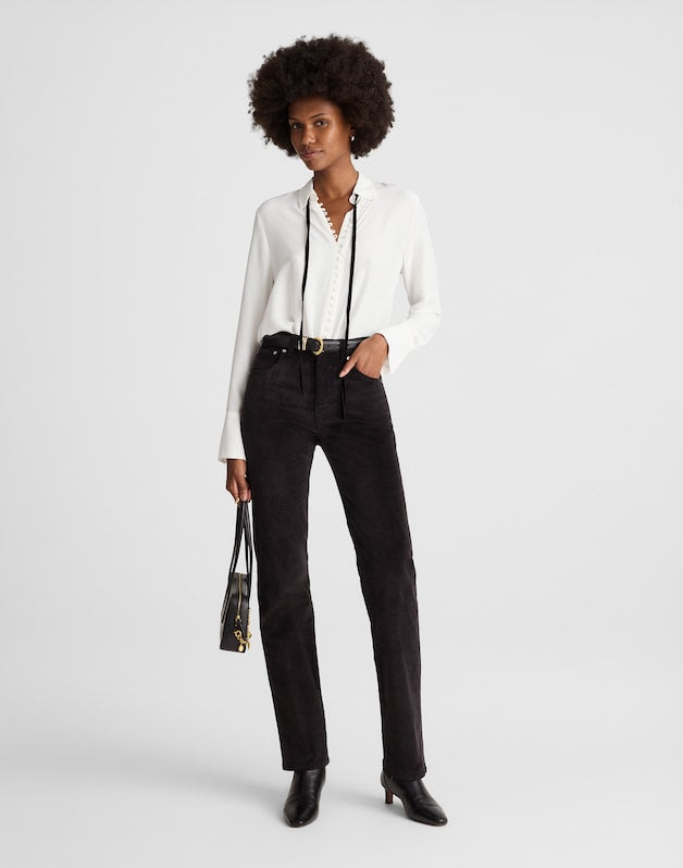 The Longline Straight Pant in Velvet JET BLACK