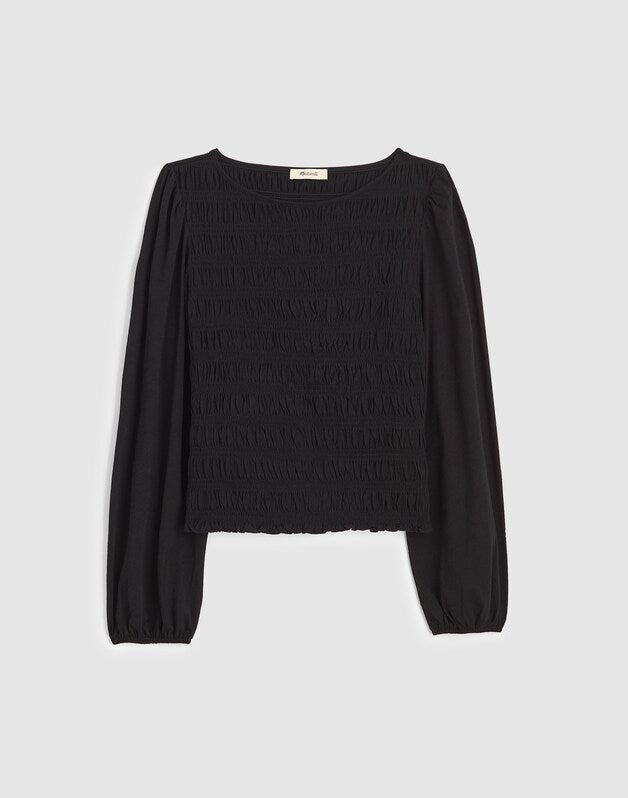 Smocked Boatneck Top JET BLACK