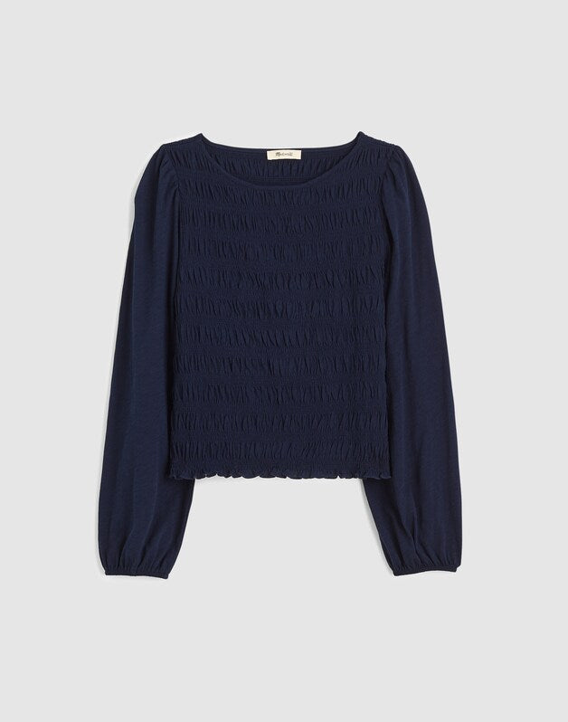Smocked Boatneck Top MIDNIGHT NAVY