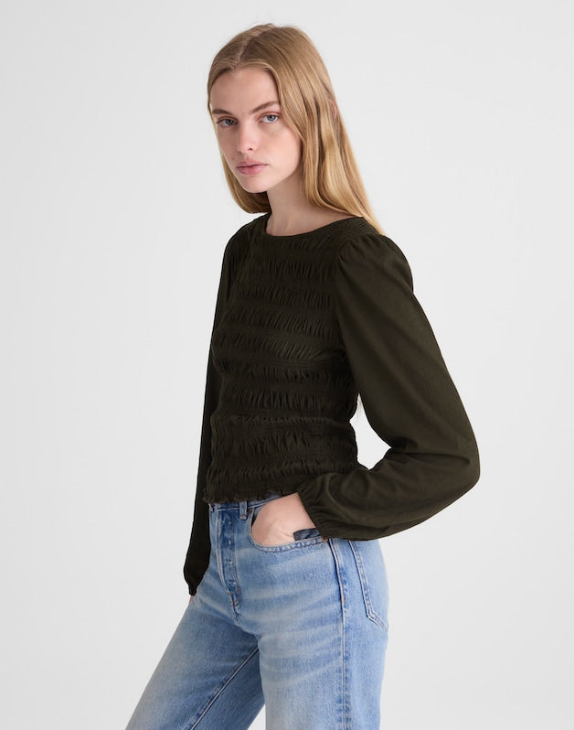 Smocked Boatneck Top MIDNIGHT OLIVE