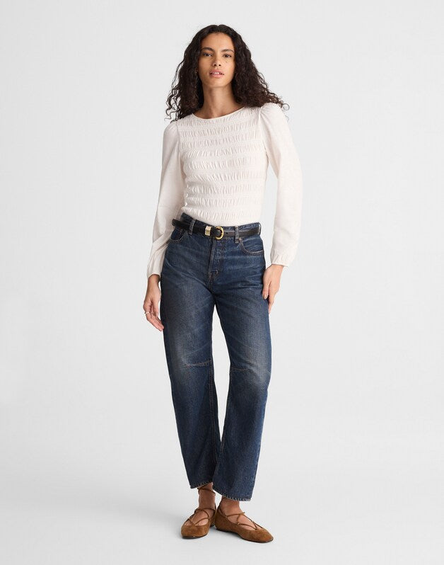 Smocked Boatneck Top VINTAGE IVORY