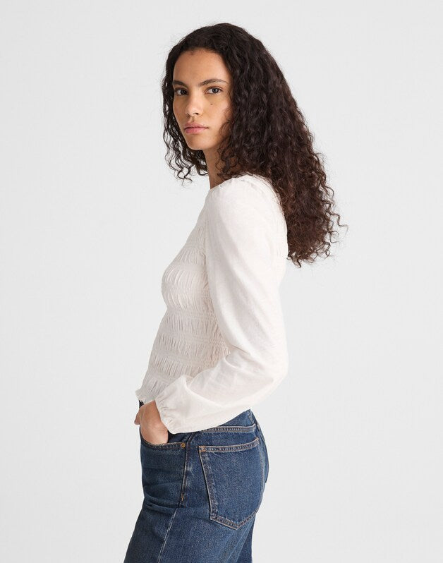 Smocked Boatneck Top VINTAGE IVORY