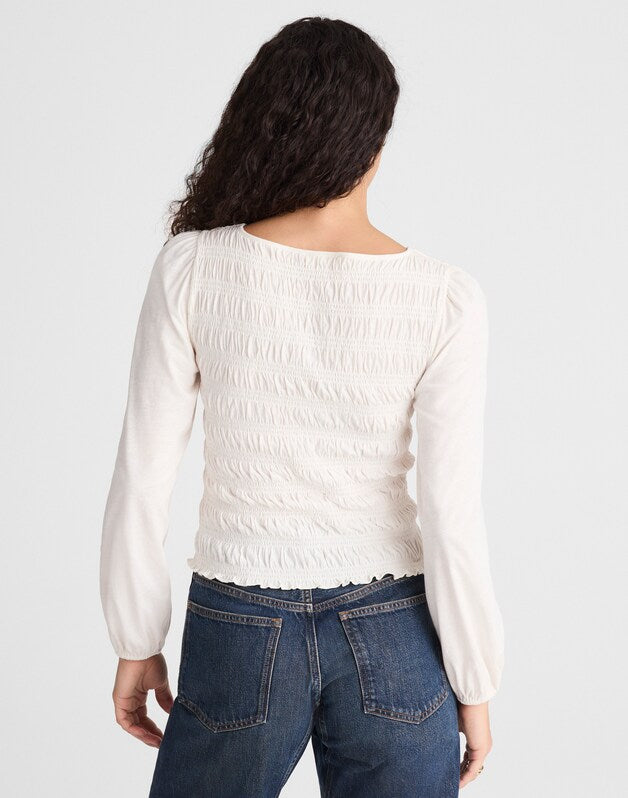 Smocked Boatneck Top VINTAGE IVORY