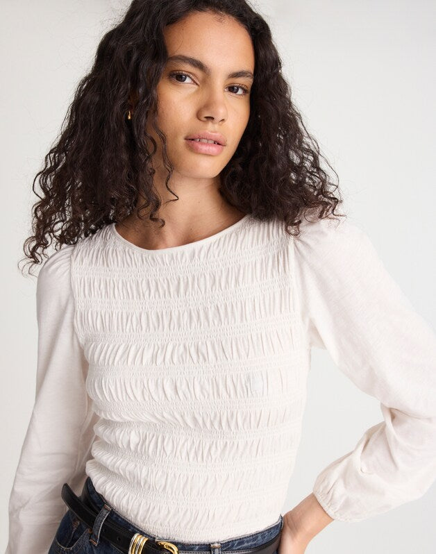 Smocked Boatneck Top VINTAGE IVORY