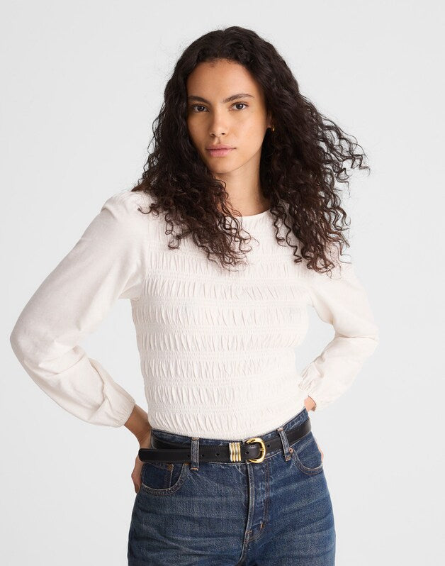 Smocked Boatneck Top VINTAGE IVORY