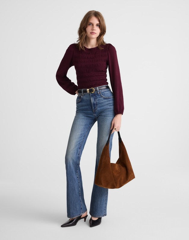 Smocked Boatneck Top DARK POMEGRANATE