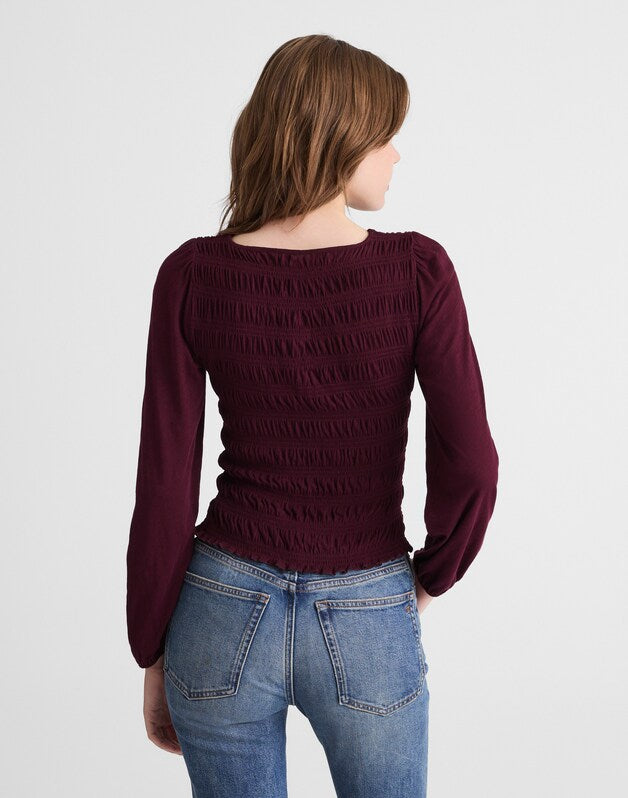 Smocked Boatneck Top DARK POMEGRANATE