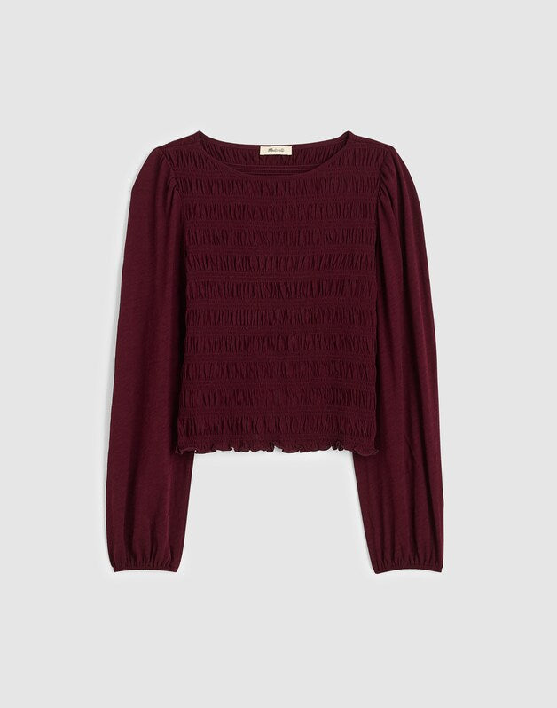 Smocked Boatneck Top DARK POMEGRANATE
