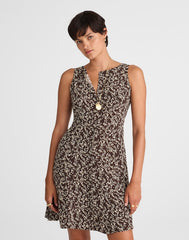 Button-Front Boatneck Mini Dress in Floral BRIDGETTE SPOTS  BROWN