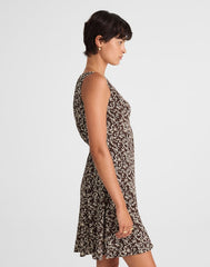 Button-Front Boatneck Mini Dress in Floral BRIDGETTE SPOTS  BROWN