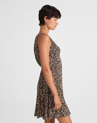 Button-Front Boatneck Mini Dress in Floral BRIDGETTE SPOTS  BROWN