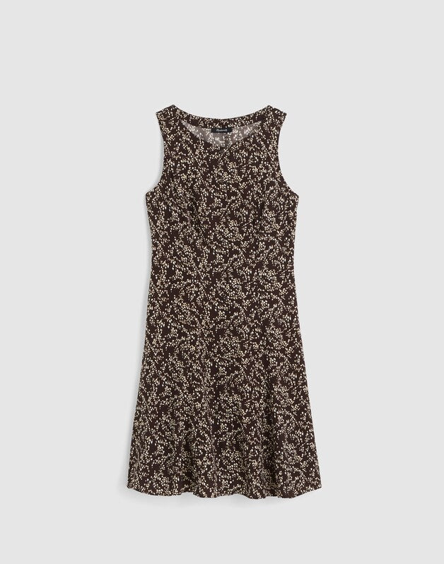 Button-Front Boatneck Mini Dress in Floral BRIDGETTE SPOTS  BROWN