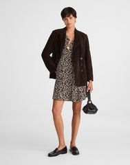 Button-Front Boatneck Mini Dress in Floral BRIDGETTE SPOTS  BROWN