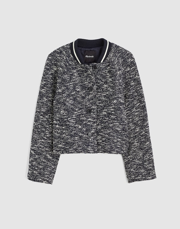 Raglan Bomber Jacket in Tweed NAVY WHITE MULTI