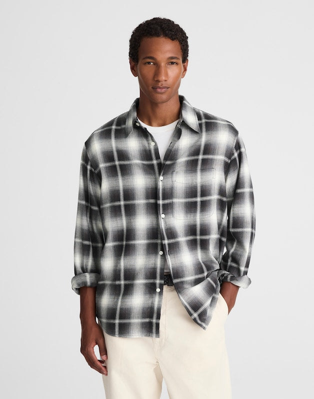 Lightweight Flannel Button-Up Shirt ALMOST BLACK