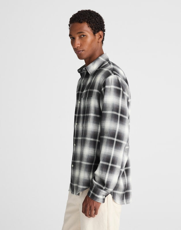 Lightweight Flannel Button-Up Shirt ALMOST BLACK