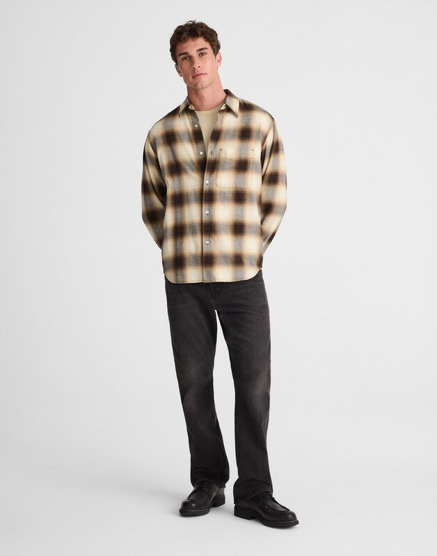Lightweight Flannel Button-Up Shirt RICH CAMEL FADE PLAID
