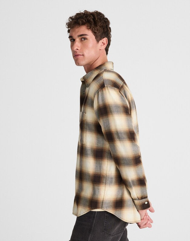 Lightweight Flannel Button-Up Shirt RICH CAMEL FADE PLAID