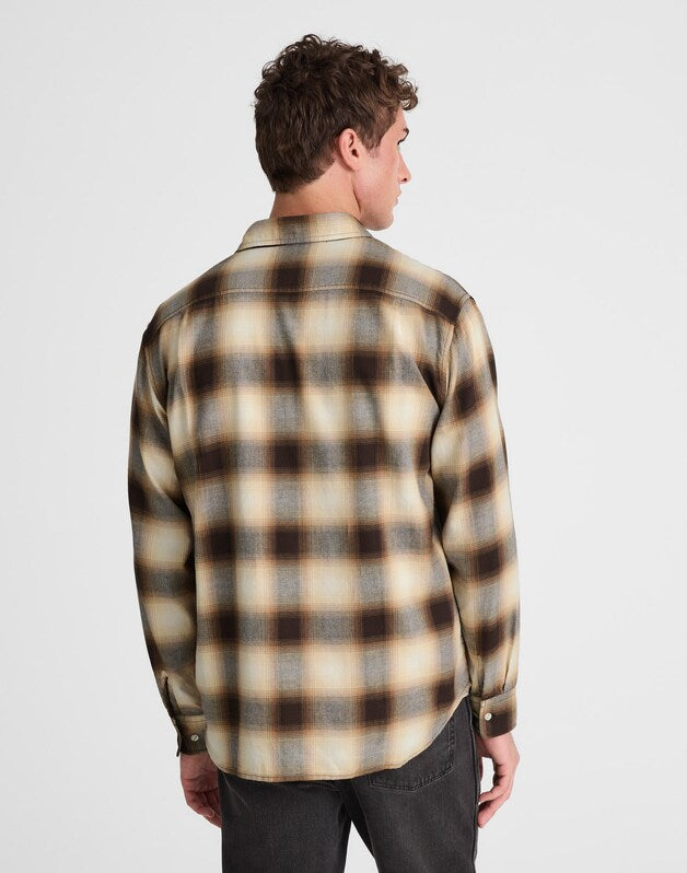 Lightweight Flannel Button-Up Shirt RICH CAMEL FADE PLAID