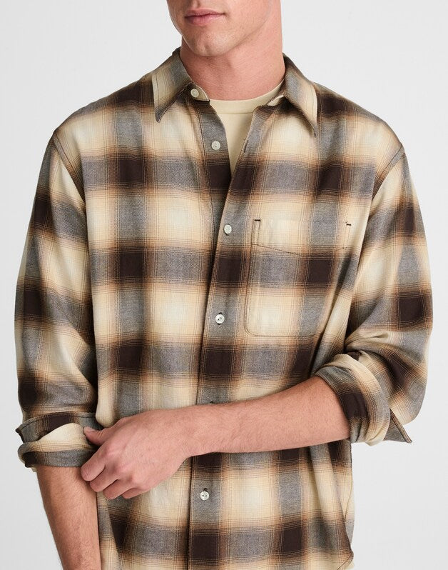 Lightweight Flannel Button-Up Shirt RICH CAMEL FADE PLAID