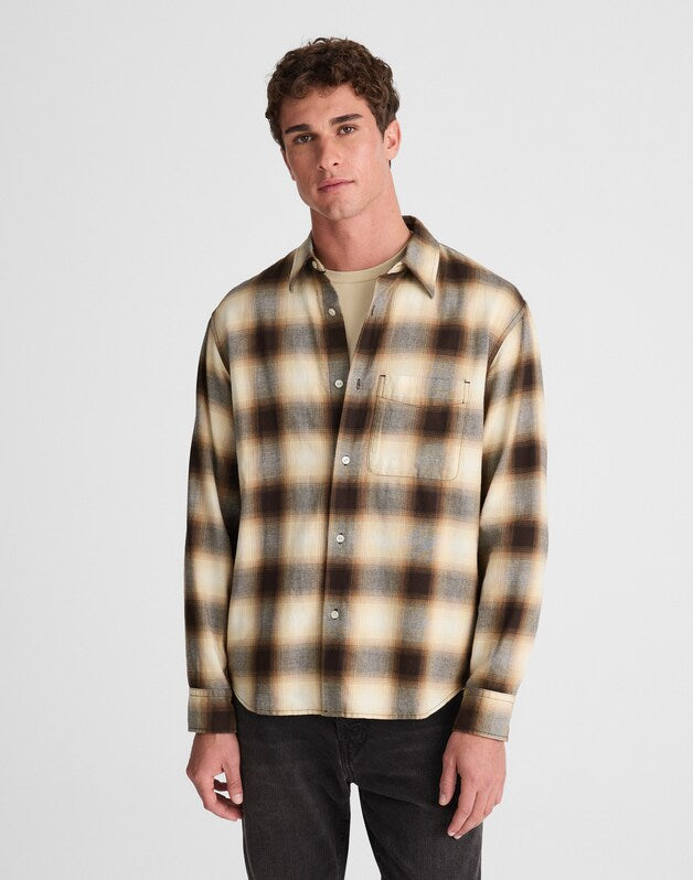Lightweight Flannel Button-Up Shirt RICH CAMEL FADE PLAID