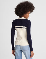 Colorblock Cable-Knit Zip Cardigan NAVY AND IVORY COLOR BLOCK